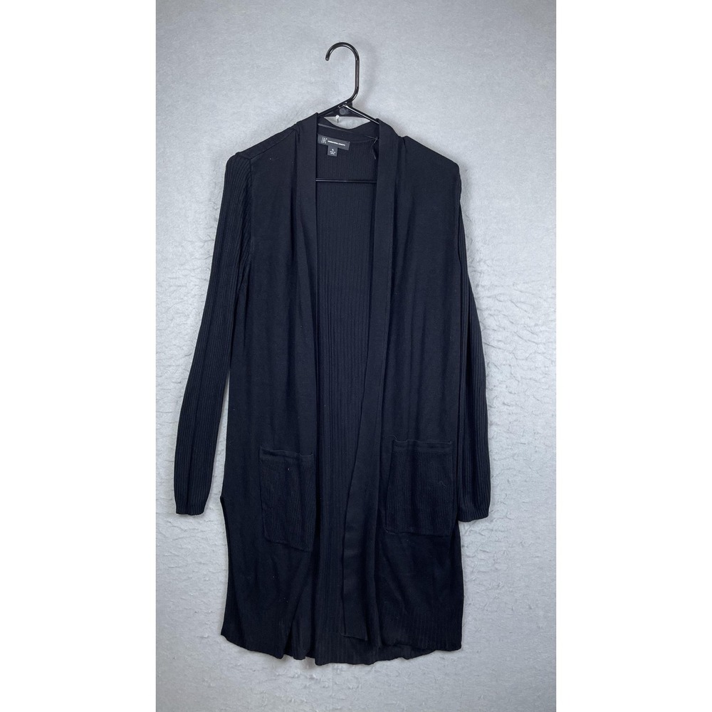 INC International Concepts Cardigan Sweater Womens XL‎ Black Open Front Pockets